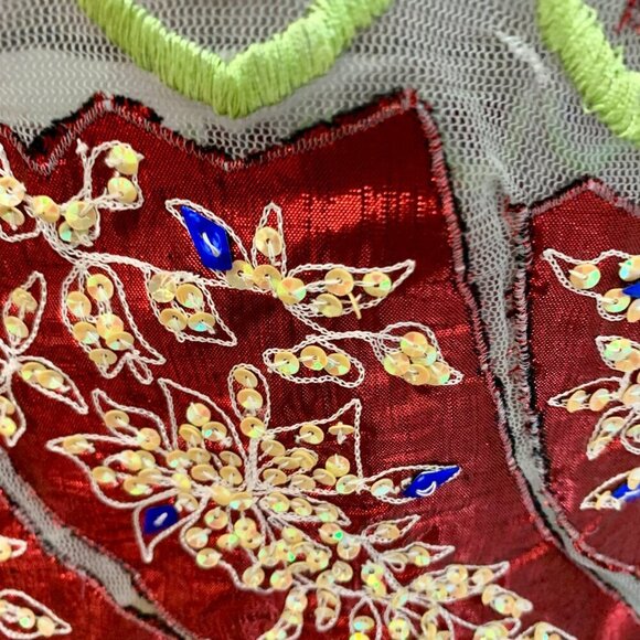 Rina Dhaka Indian Volubilis Maxi Boho Anthropologie Sequin Beaded Soft Gray dres - Picture 9 of 16